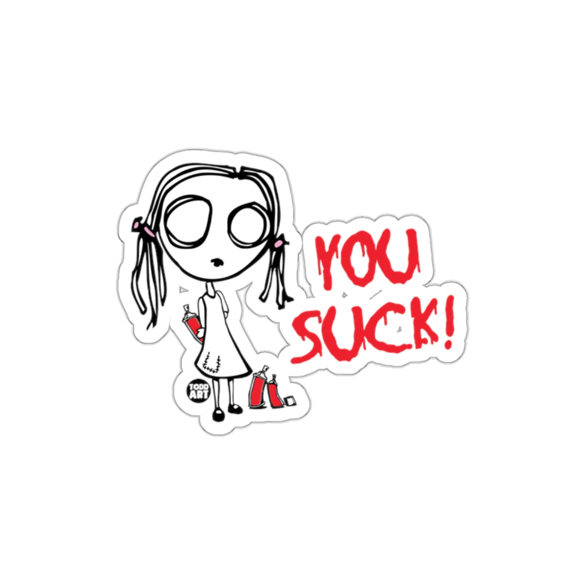 You Suck Cartoon Drawing with Spray Paint Sticker