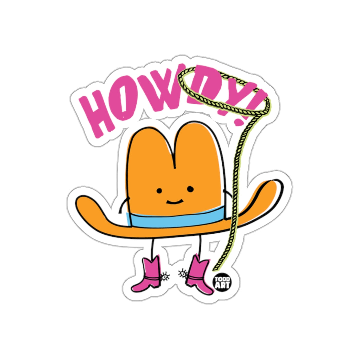 Cheerful Howdy Cowboy Cartoon Sticker Todd Art