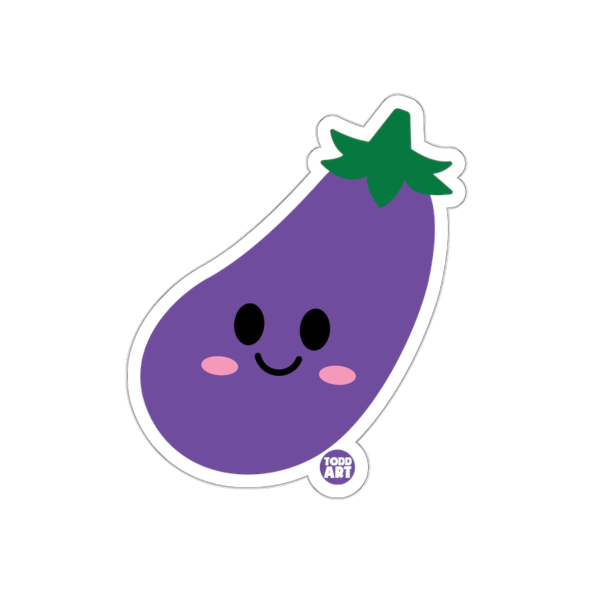 Cute Smiling Eggplant Design with Blush Sticker