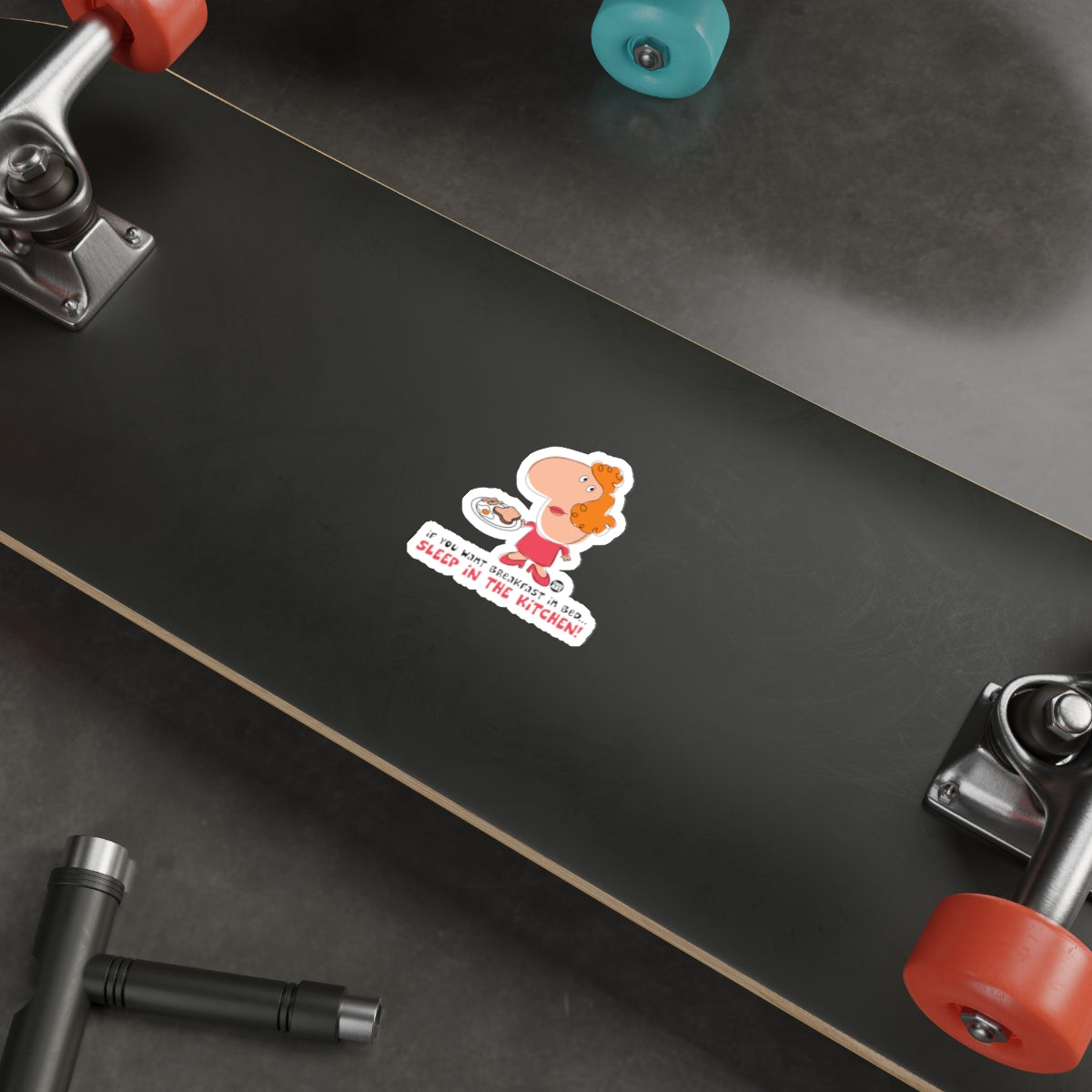 Funny Character with Breakfast in Bed Sticker for Skateboards
