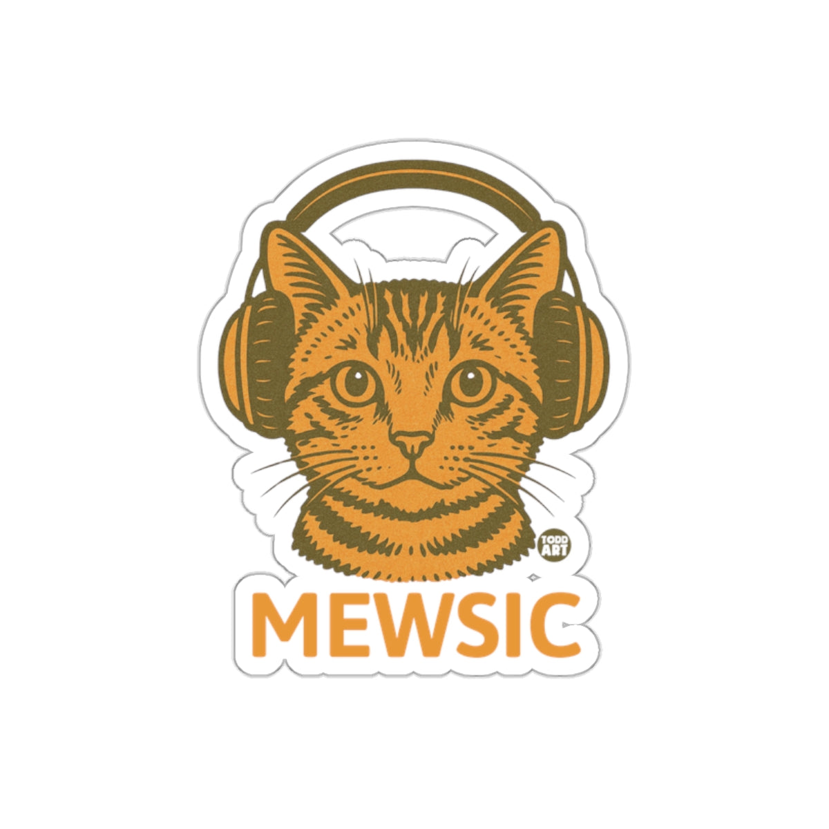 Cat With Headphones and Mewsic Text Sticker