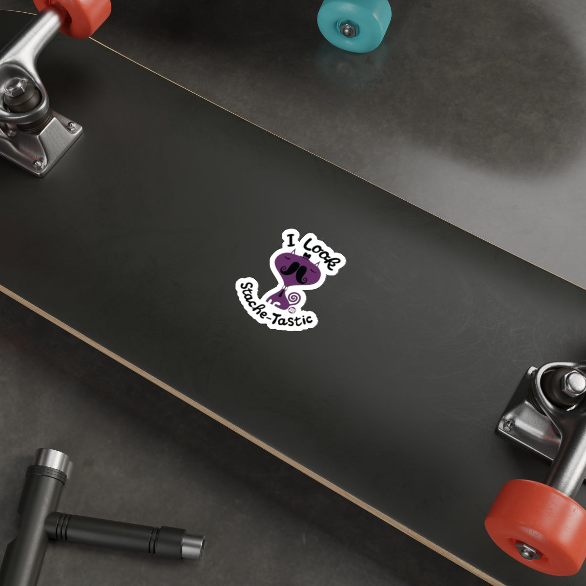 I Look Stache-Tastic Skateboard Sticker for Enthusiasts