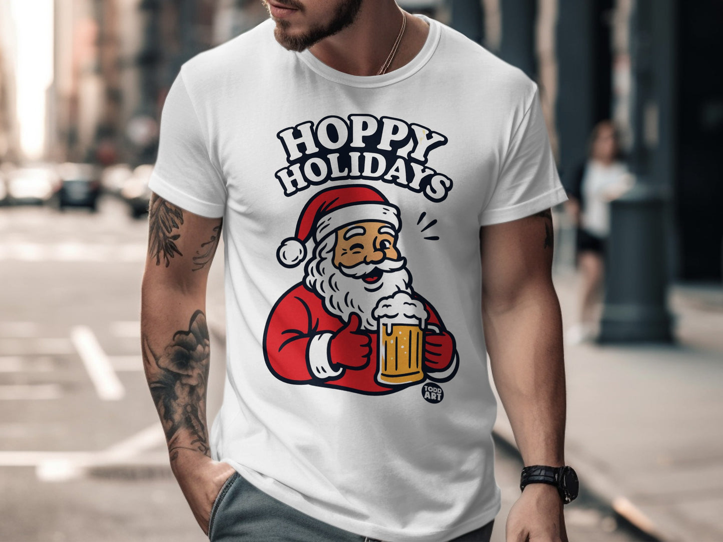Hoppy Holidays Santa Claus Drinking Beer T-Shirt