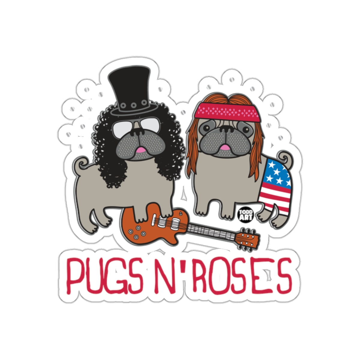 Pugs N' Roses Cute Illustrated Dogs Sticker