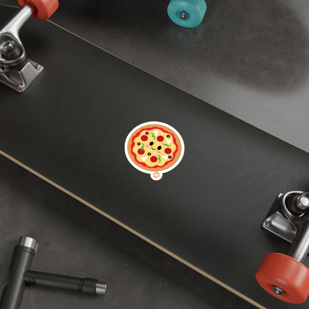 Cute Smiling Pizza Sticker for Skateboards or Laptops