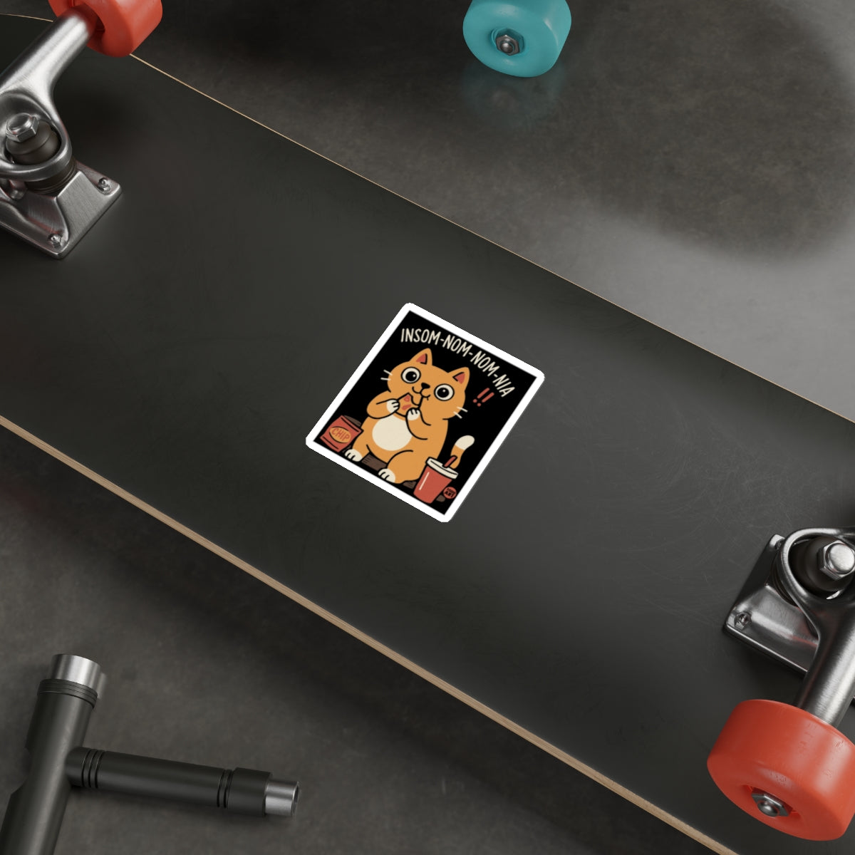 Cute Cat Insom-nom-nom-mia Skateboard Sticker Accessory