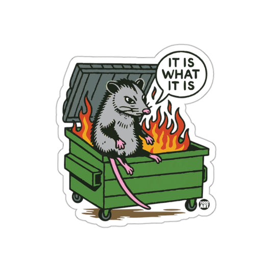 Opossum Sitting IN Dumpster Fire Saying It Is What It Is sticker