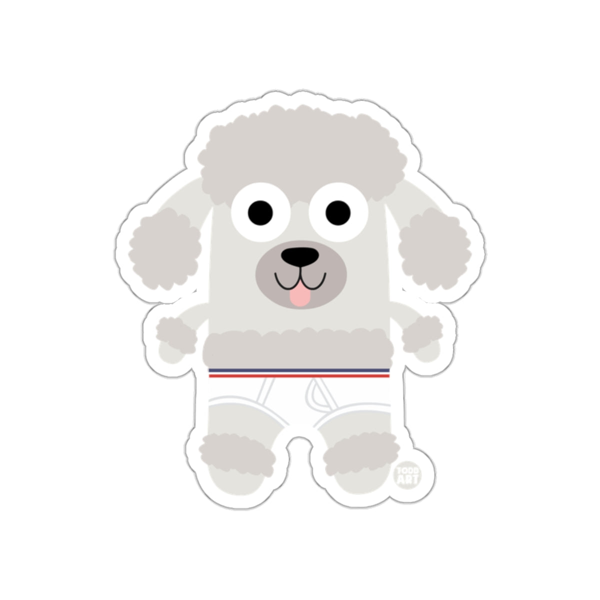 Cute Cartoon Poodle Sticker With Striped Shorts Design