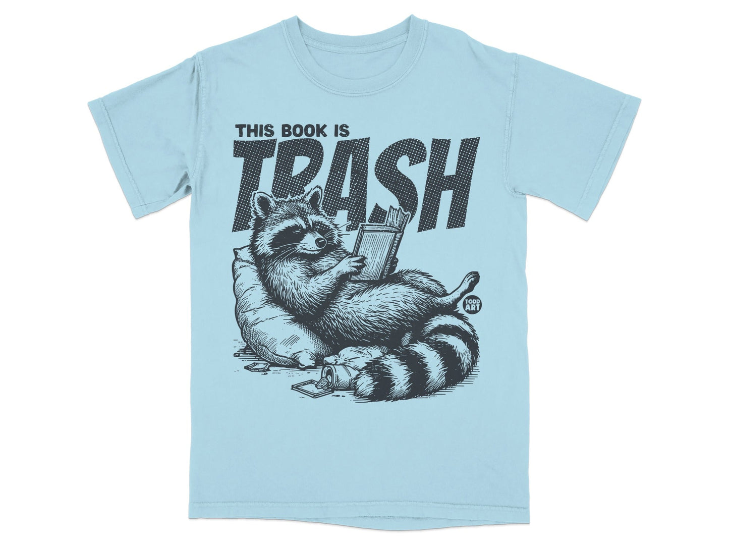 Raccoon Reading Book Trash Design T-Shirt