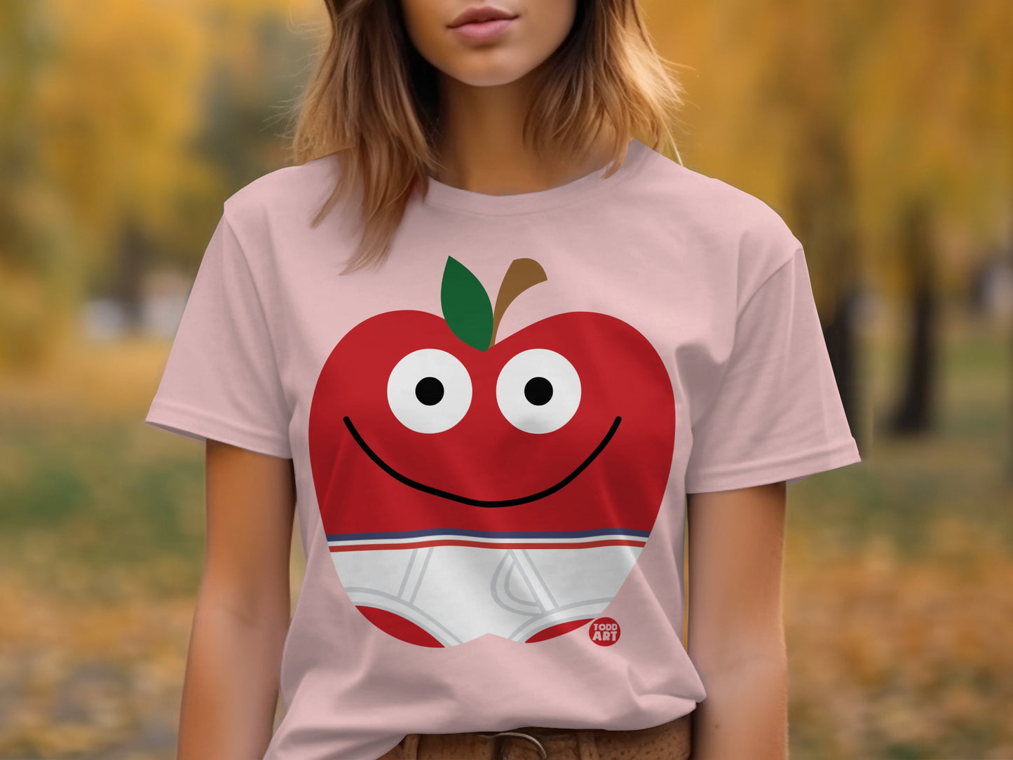 Cute Smiling Apple Face Tee Fun Graphic Shirt