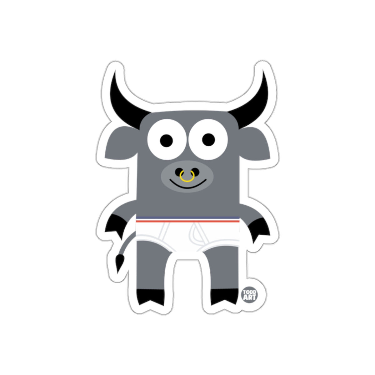 Cartoon Bull in Underwear with Cute Expression Sticker