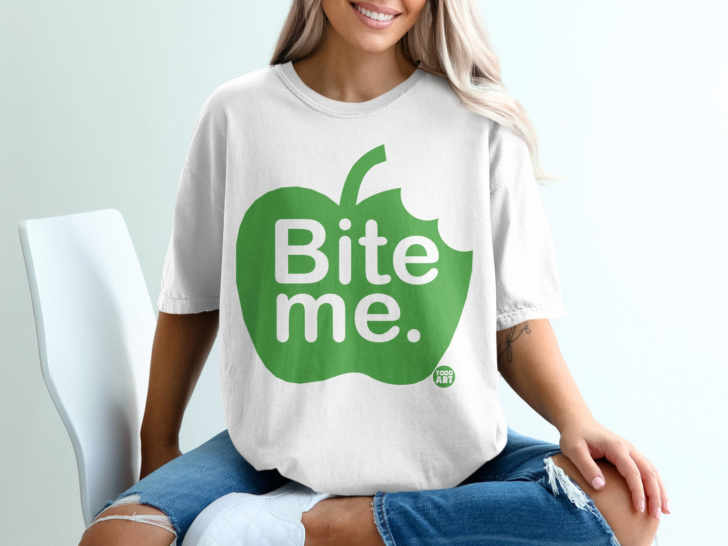 White Green Apple Bite Me Graphic Todd Art product type