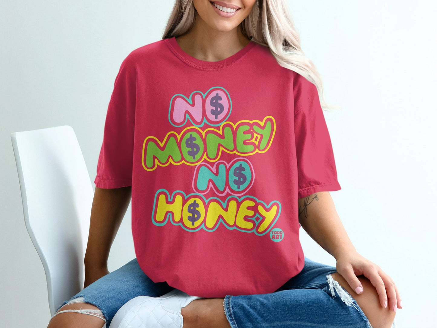 No Money No Honey Graphic Tee Shirt Colorful Typography