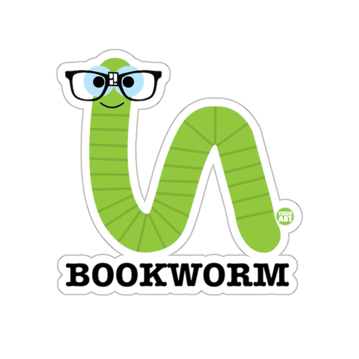 Cute Green Worm With Glasses Bookworm Sticker