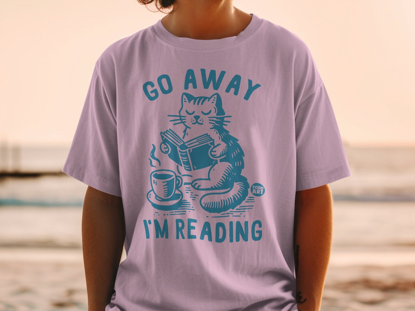 Go Away I'm Reading Cat Graphic Tee Shirt