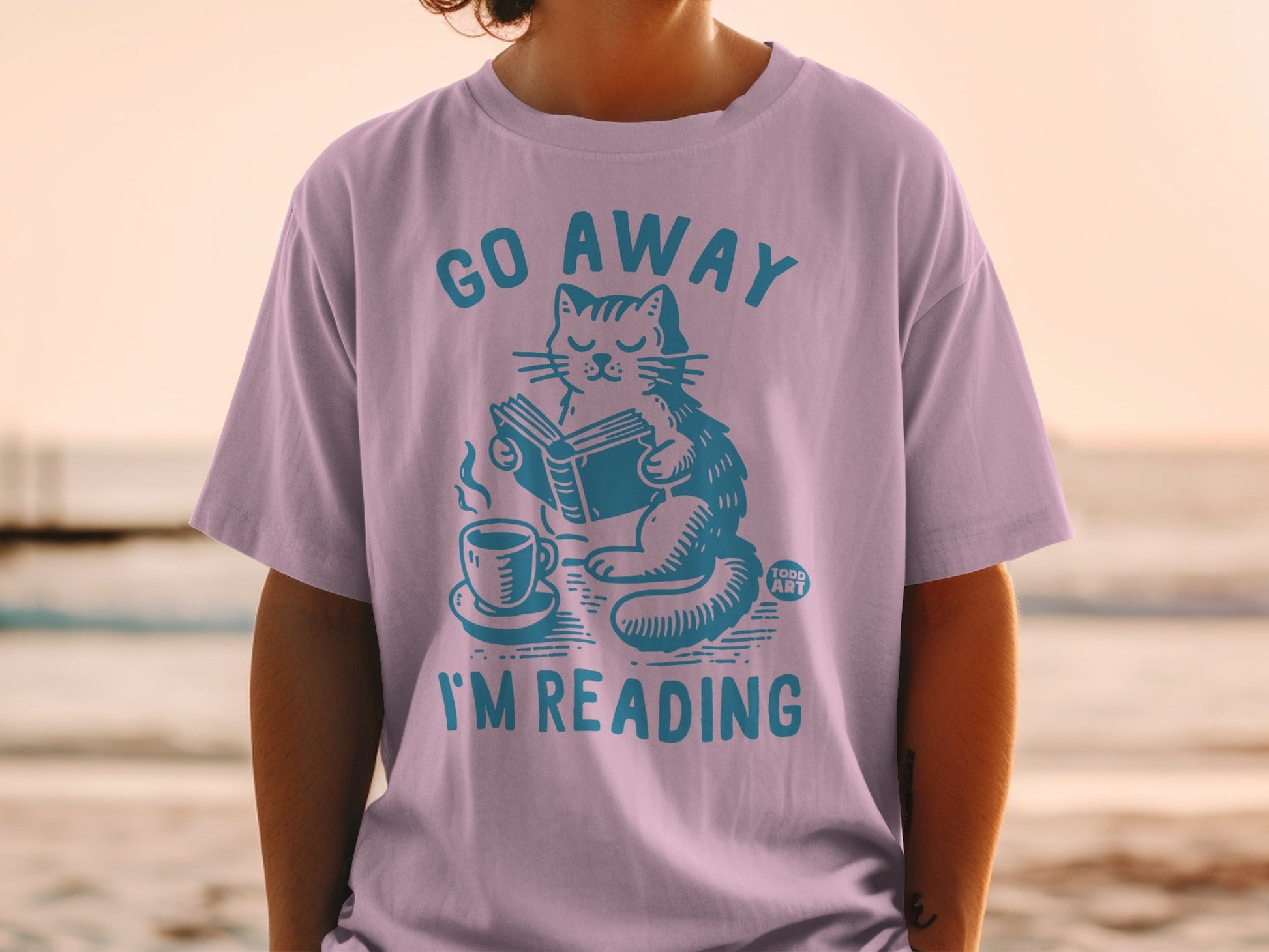 Go Away I'm Reading Cat Graphic Tee Shirt