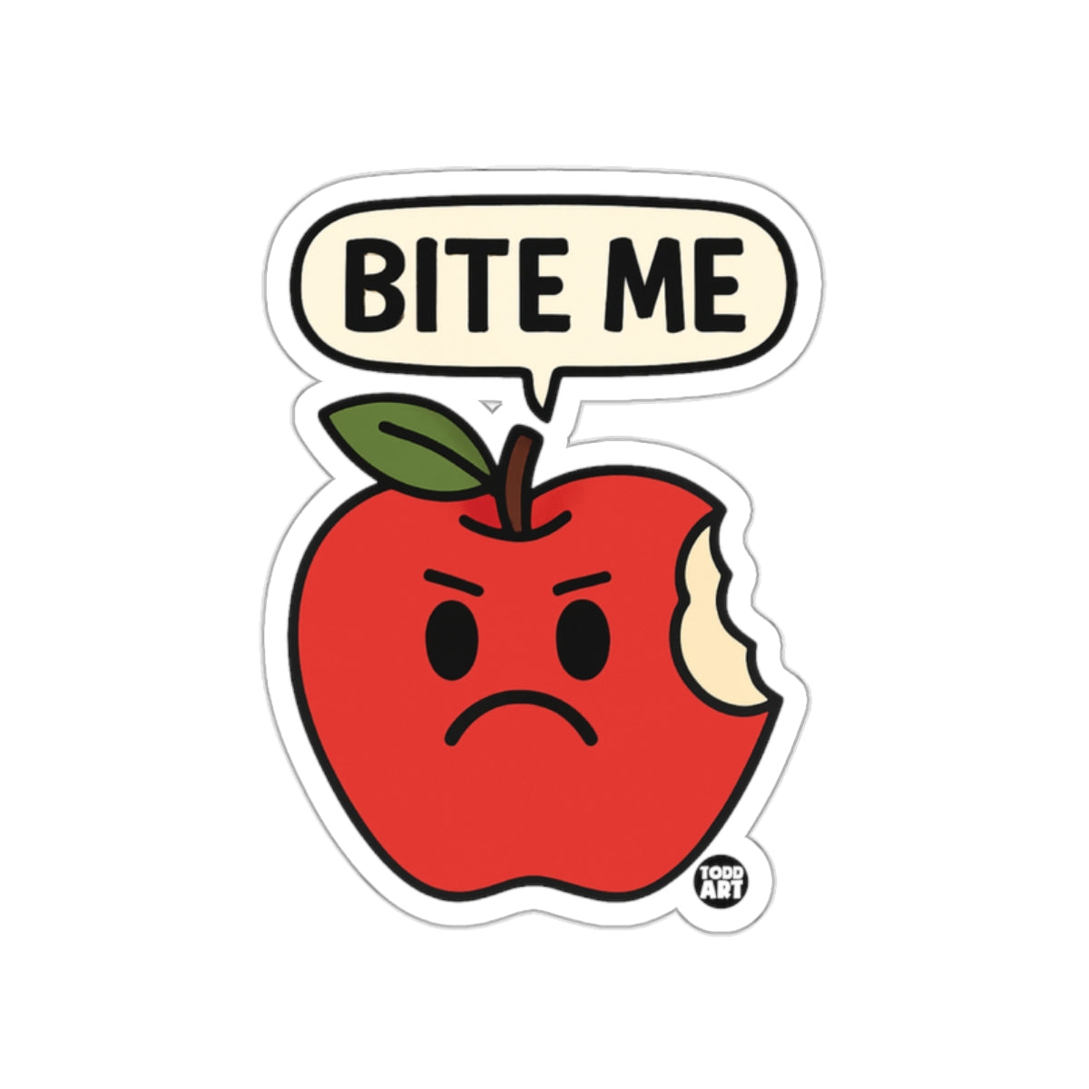 Bite Me Angry Apple Cartoon Sticker Todd Art Design