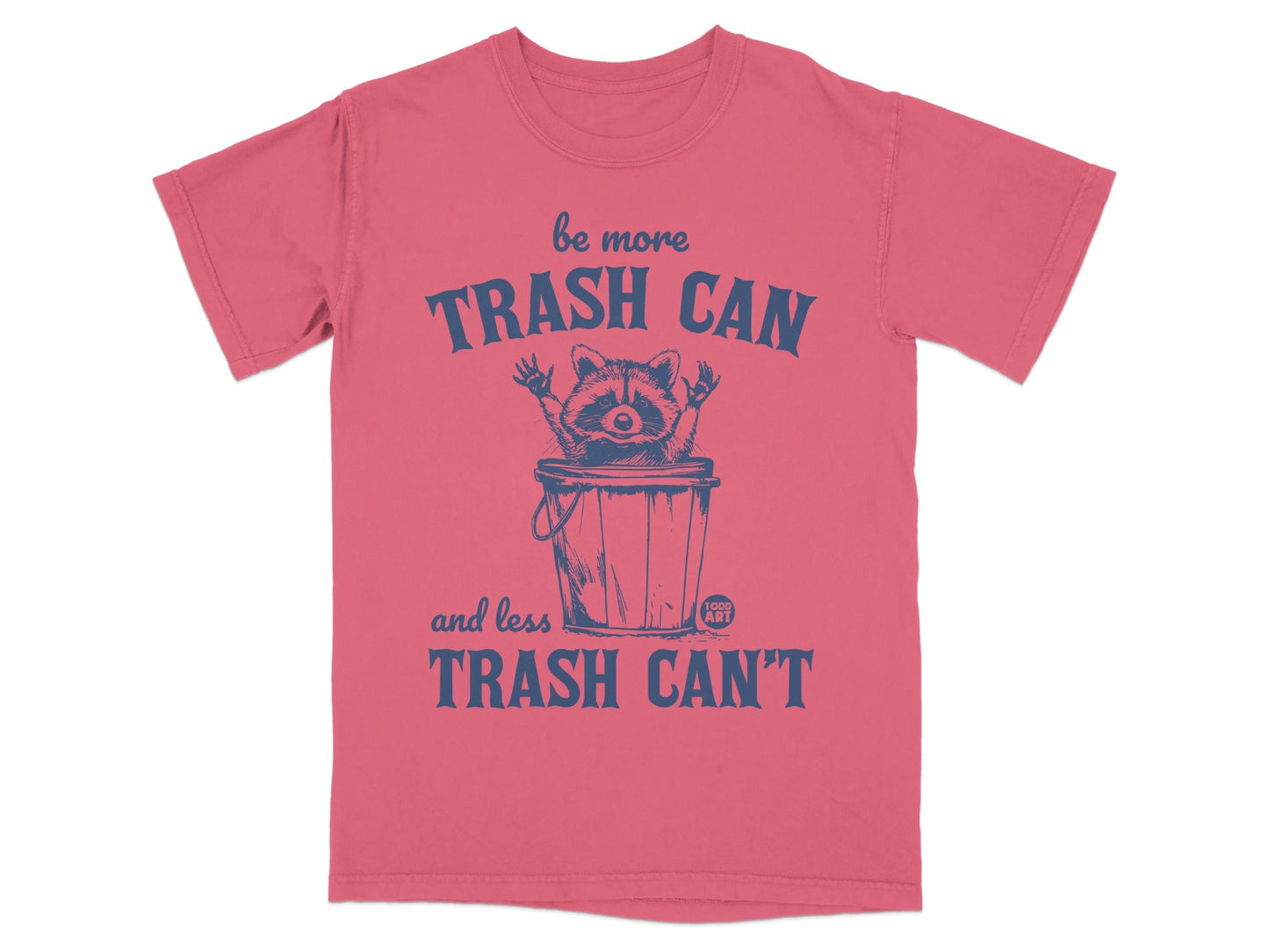 Raccoon in trash can with text "Be more trash can and less trash can't".