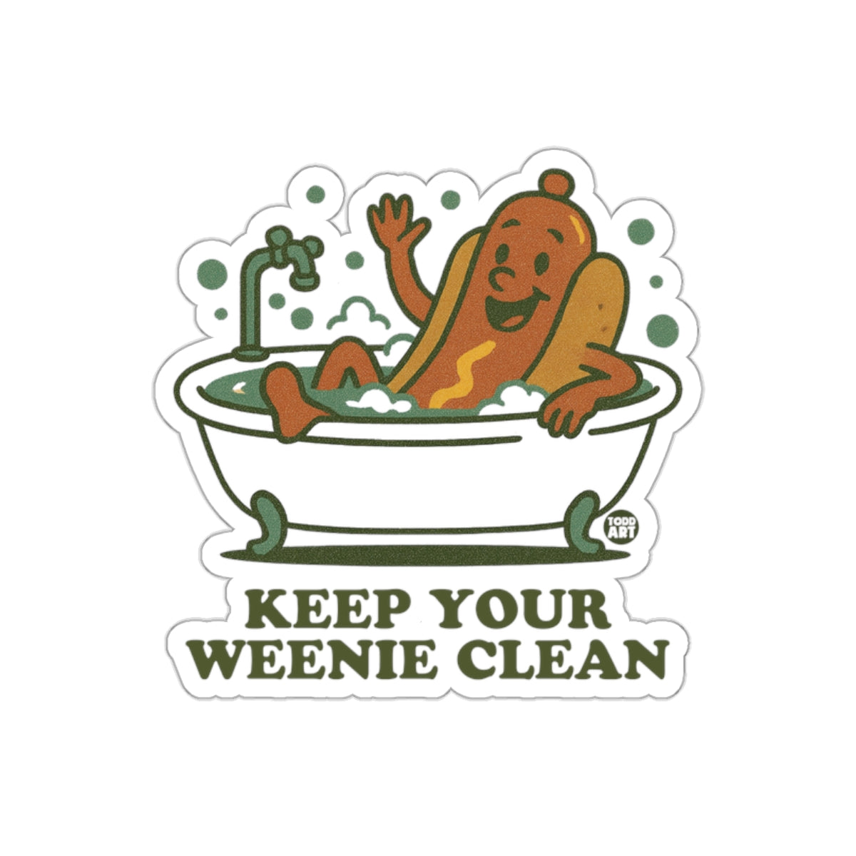 Keep Your Weenie Clean Bathtub Cartoon Sticker