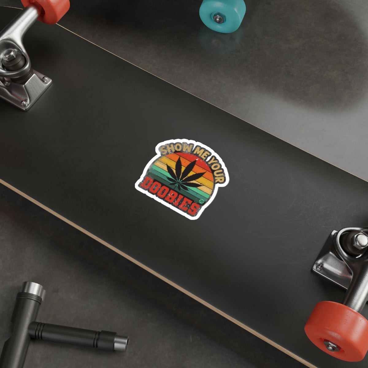 Retro Sunset Cannabis Leaf Show Me Your Doobies Design 