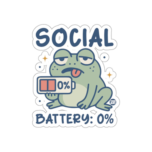 Social Battery 0% Funny Frog Sticker Design