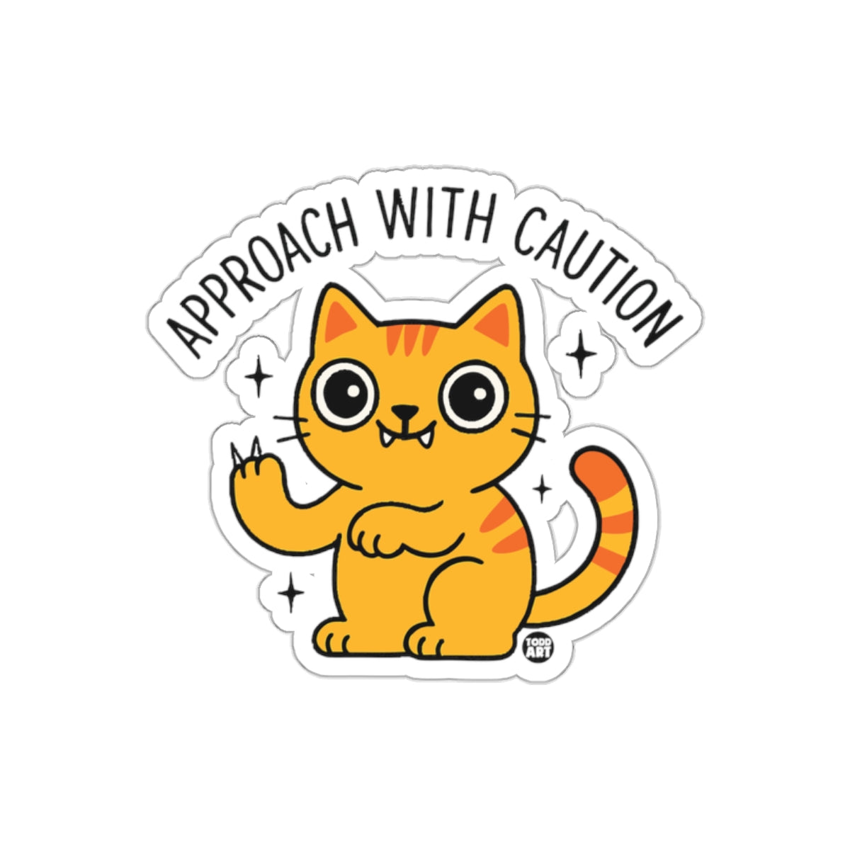 Approach With Caution Cartoon Cat Artwork Design sticker