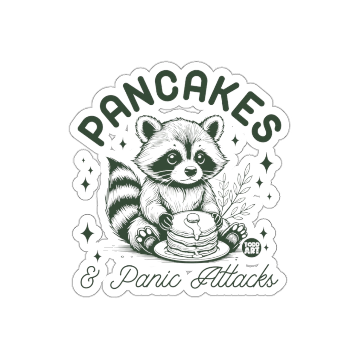 Pancakes And Panic Attacks Raccoon Illustration Stickers