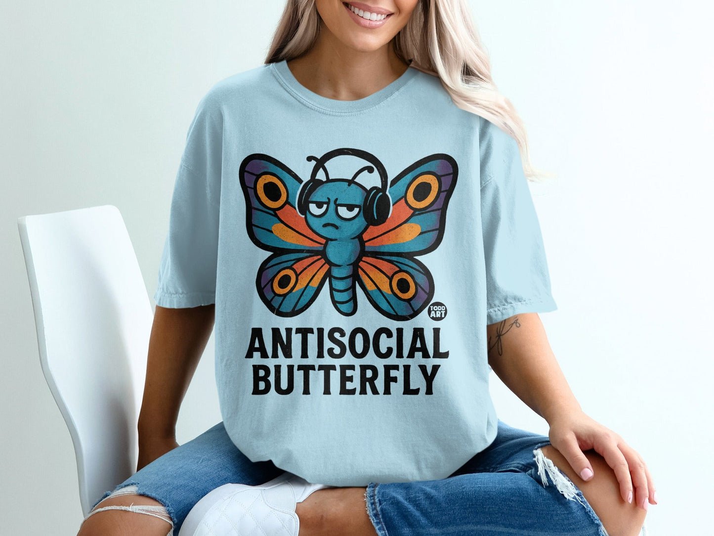 Antisocial Butterfly Graphic Tee Shirt for Sale