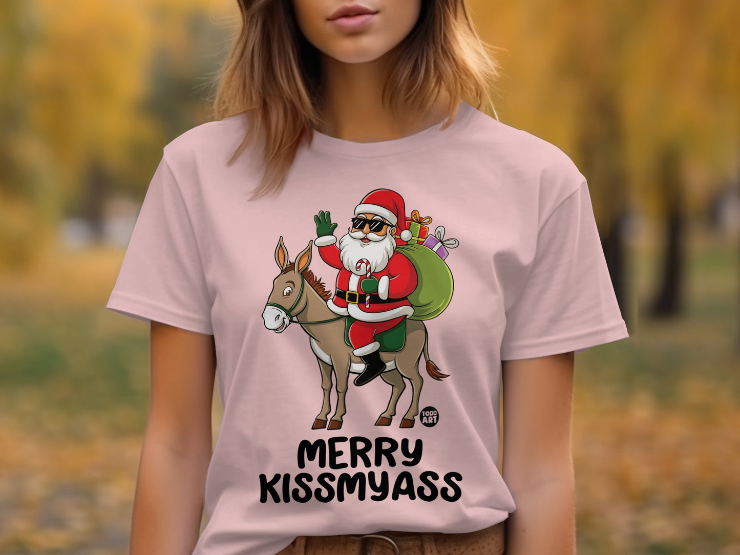 Santa Riding Donkey Merry Kissmyass T-Shirt