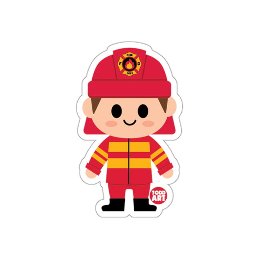 Cute Fire Dept Todd Art Firefighter Character Sticker