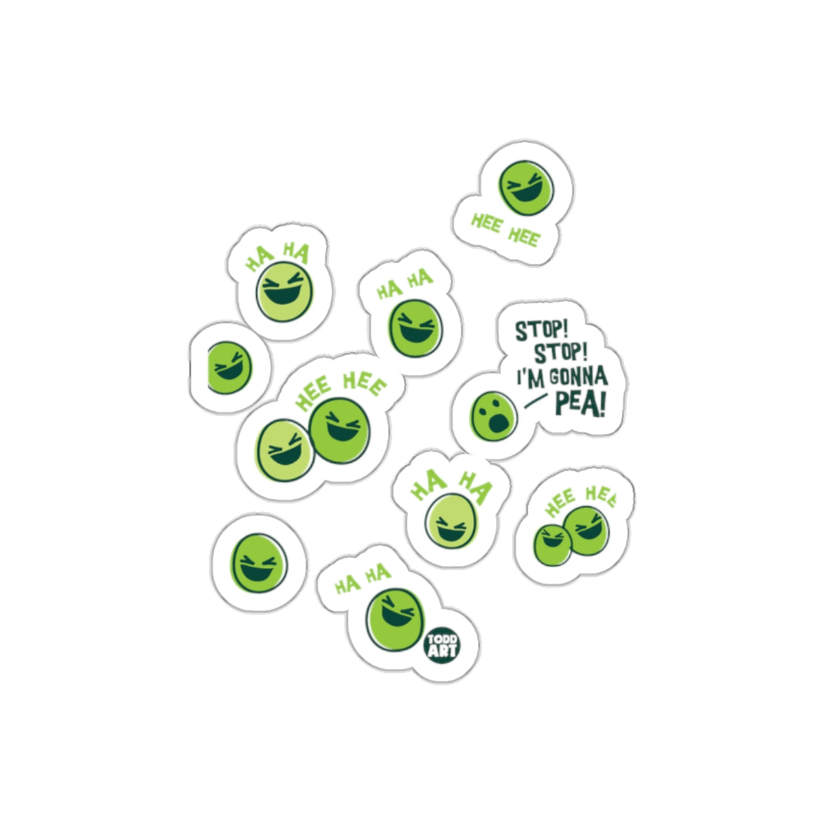 Funny Green Pea Faces and Text Stickers Pack