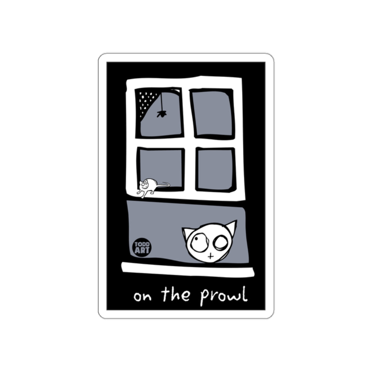 On The Prowl Cat Sticker Todd Art Black and White Design