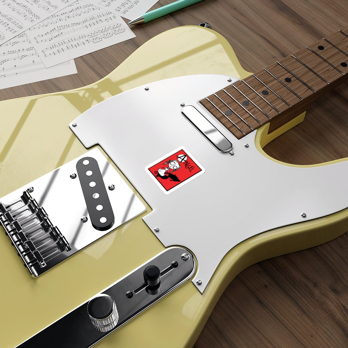 Electric Guitar with Cartoon Sticker Design