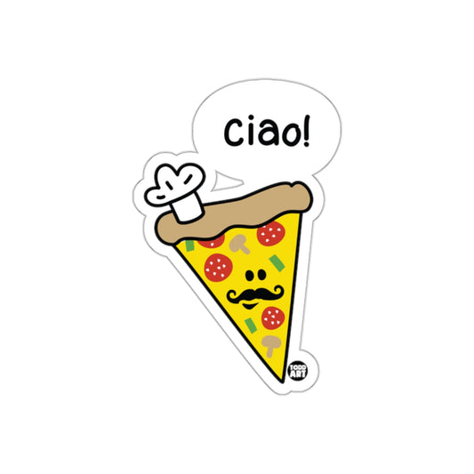 Chef Pizza Slice Saying Ciao Funny Food Themed Stickers