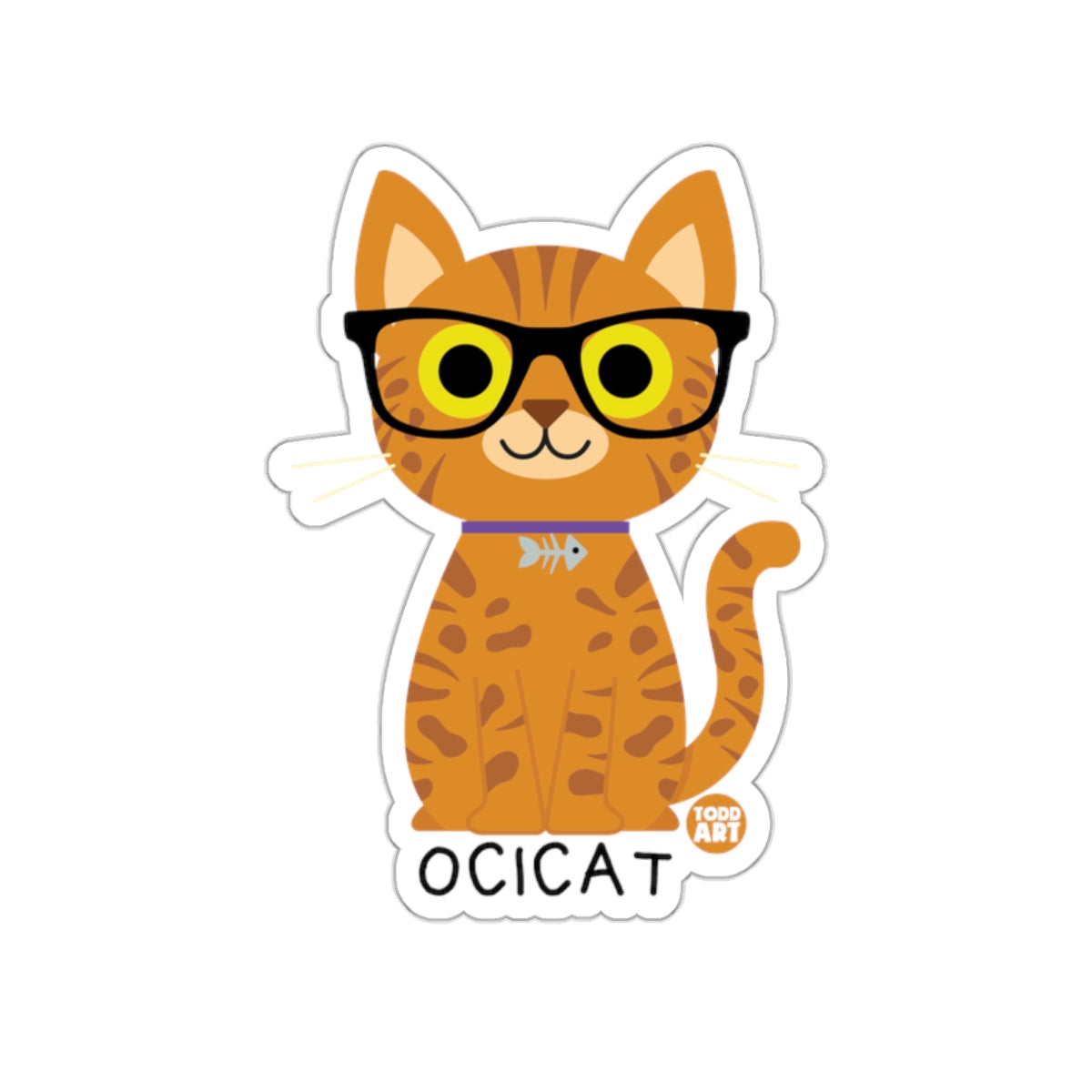 Ocicat Cartoon Sticker Featuring Glasses Accessory