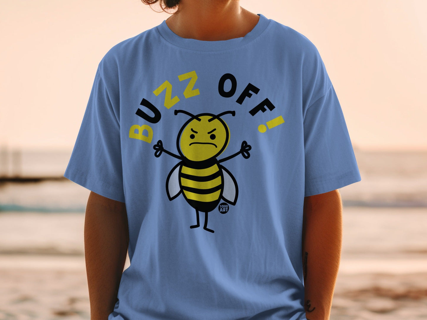 BUZZ OFF Angry Bee Cartoon Graphic T-shirt