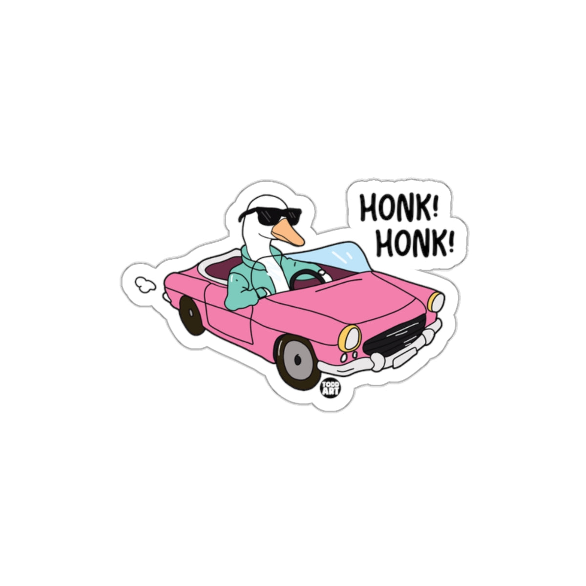 Cool Swan Driving Pink Car Cartoon Sticker