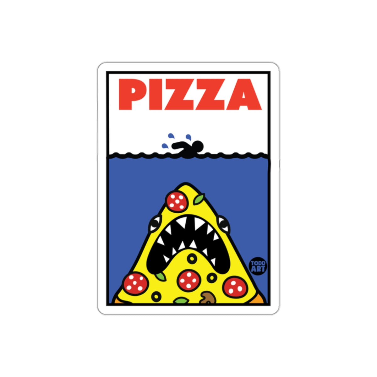 Pizza Underwater Shark Attack Funny Graphic Design Stickers