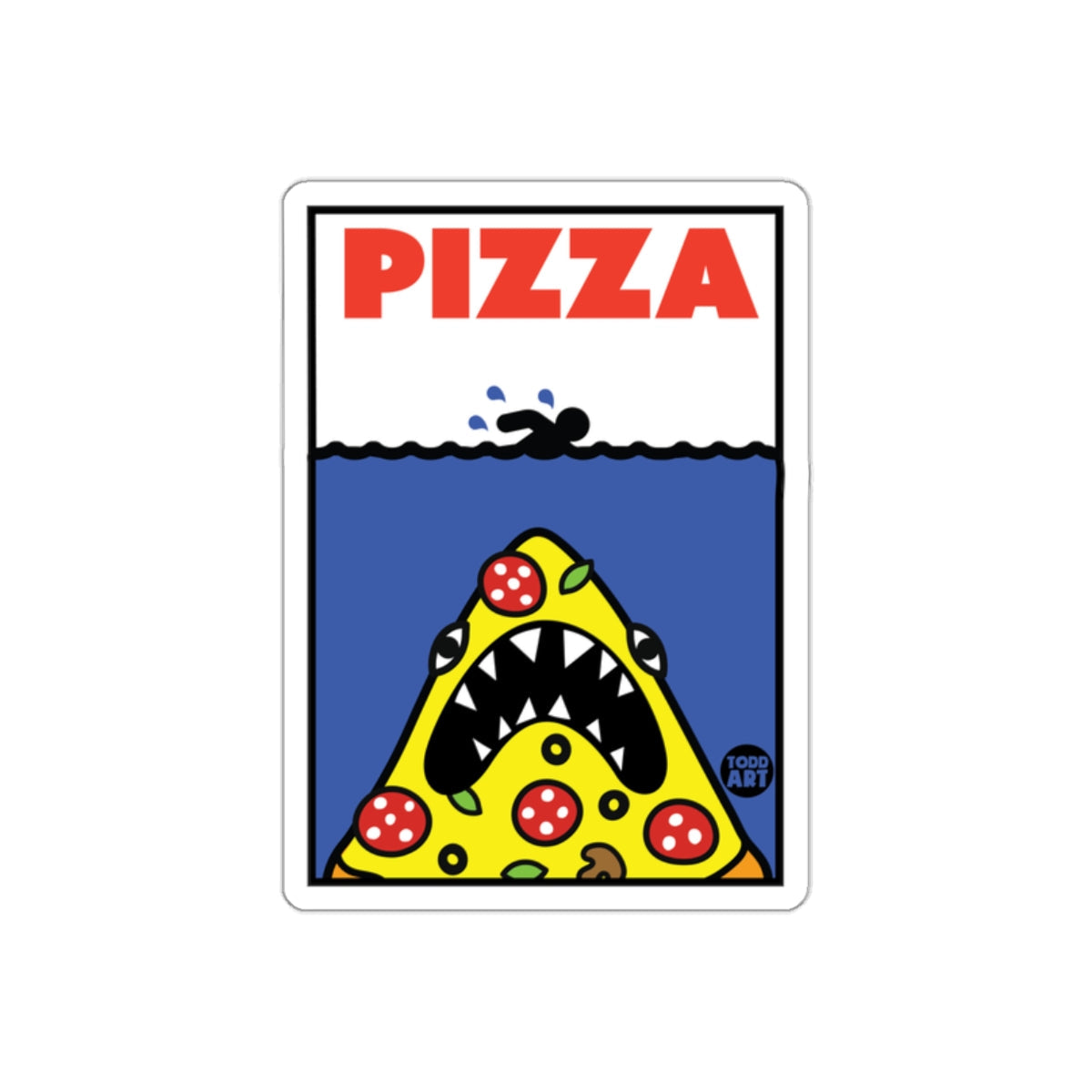 Pizza Underwater Shark Attack Funny Graphic Design sticker