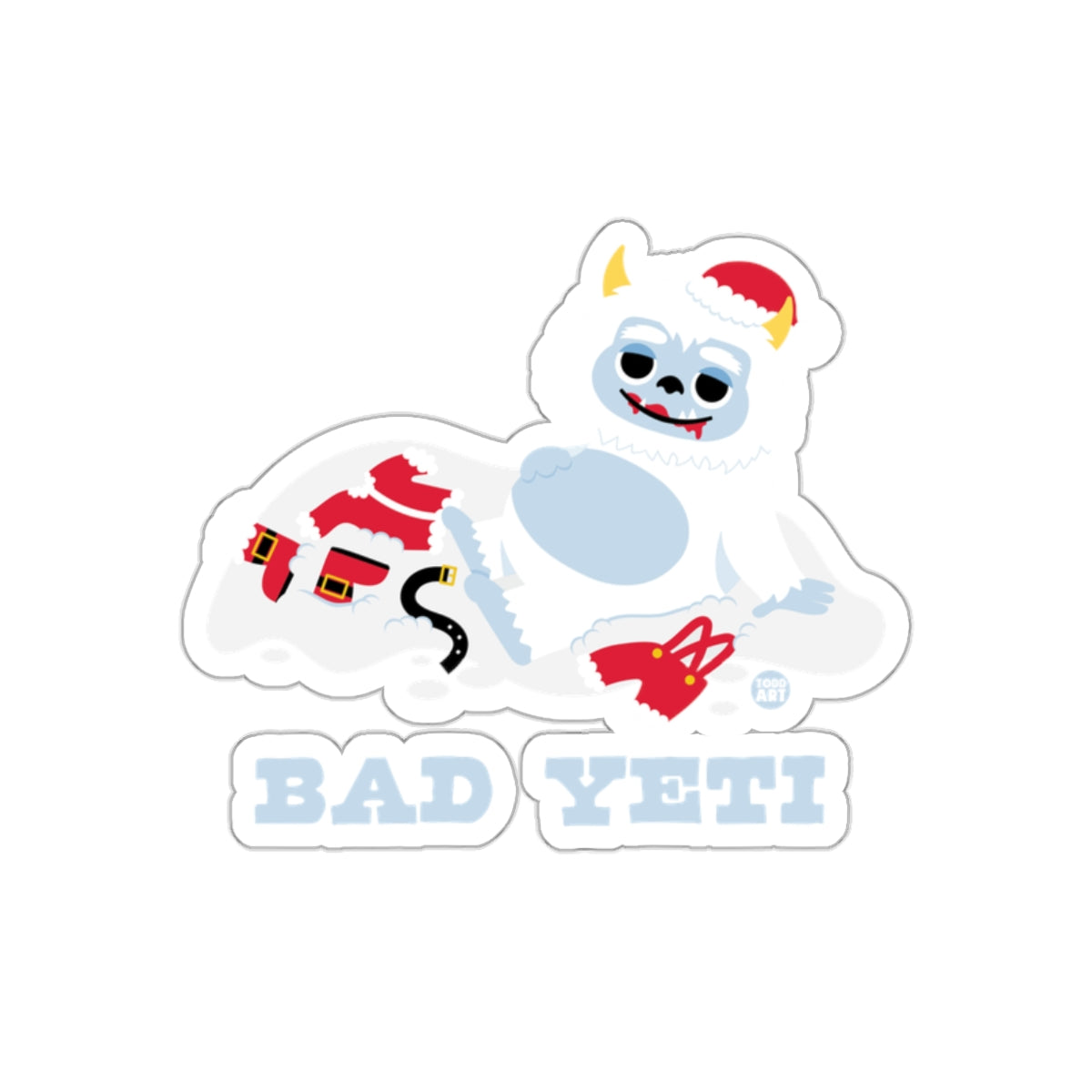 Naughty Yeti in Santa Hat Design Christmas Sticker