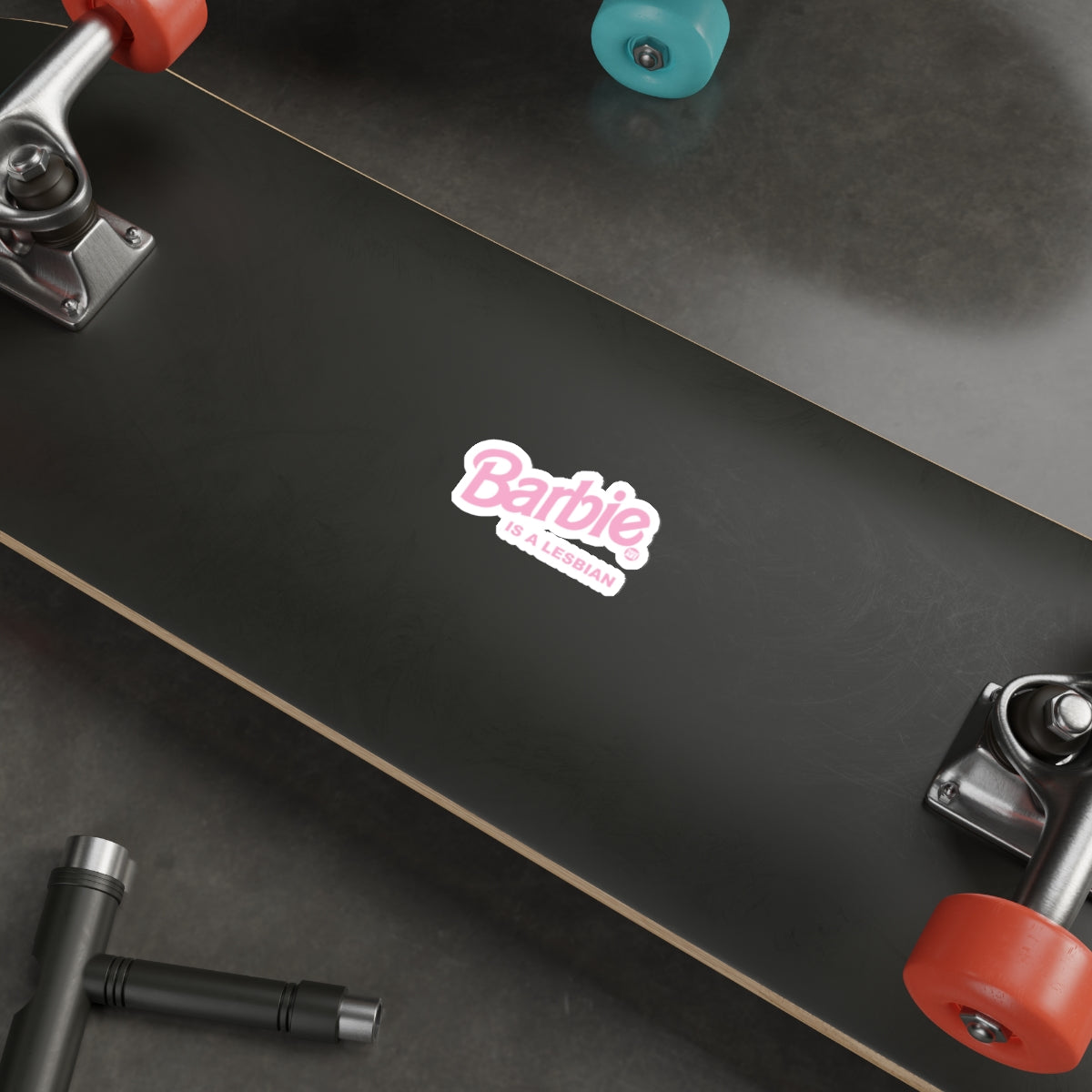 Barbie Is A Lesbian Sticker on Skateboard