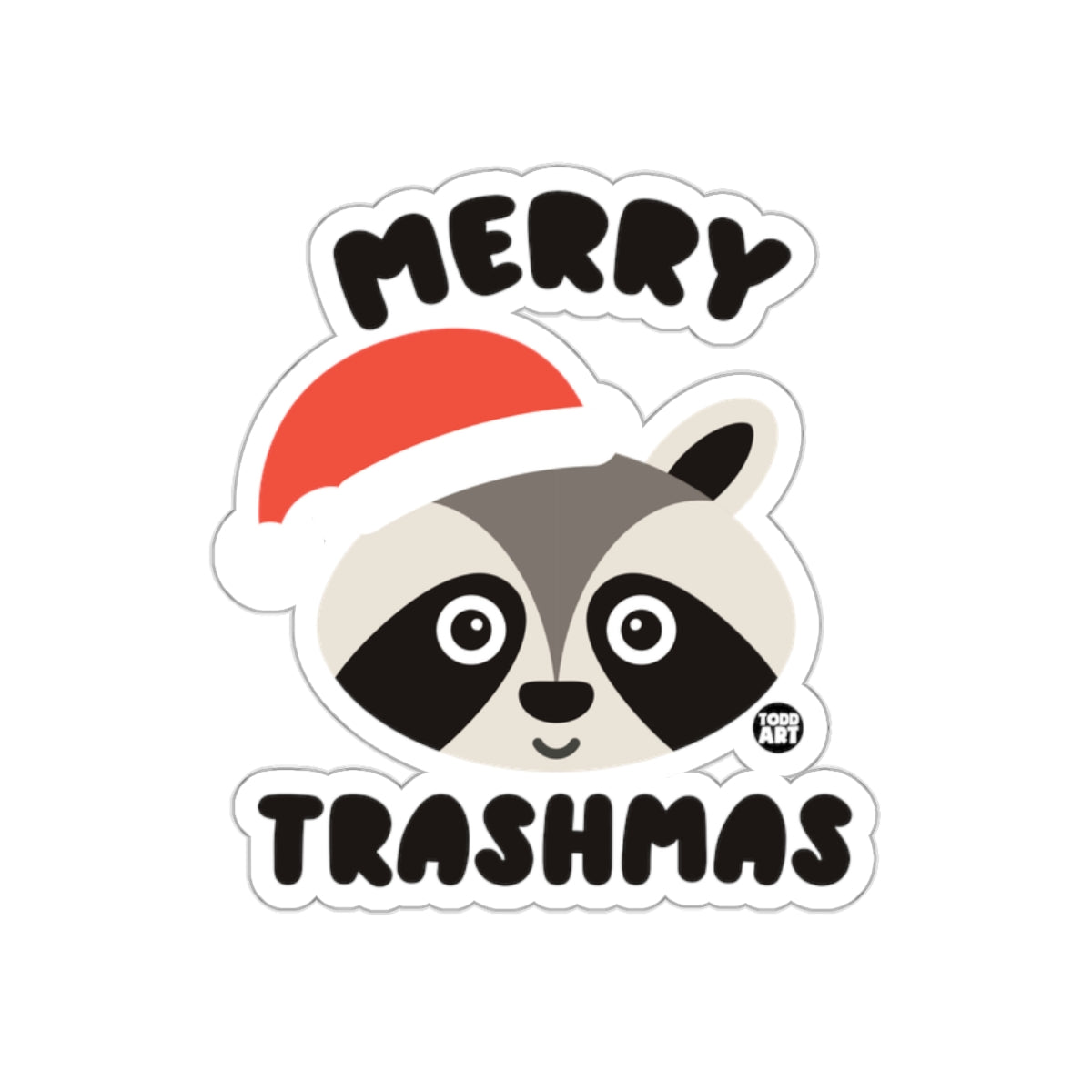 Merry Trashmas Cute Raccoon with Santa Hat Sticker