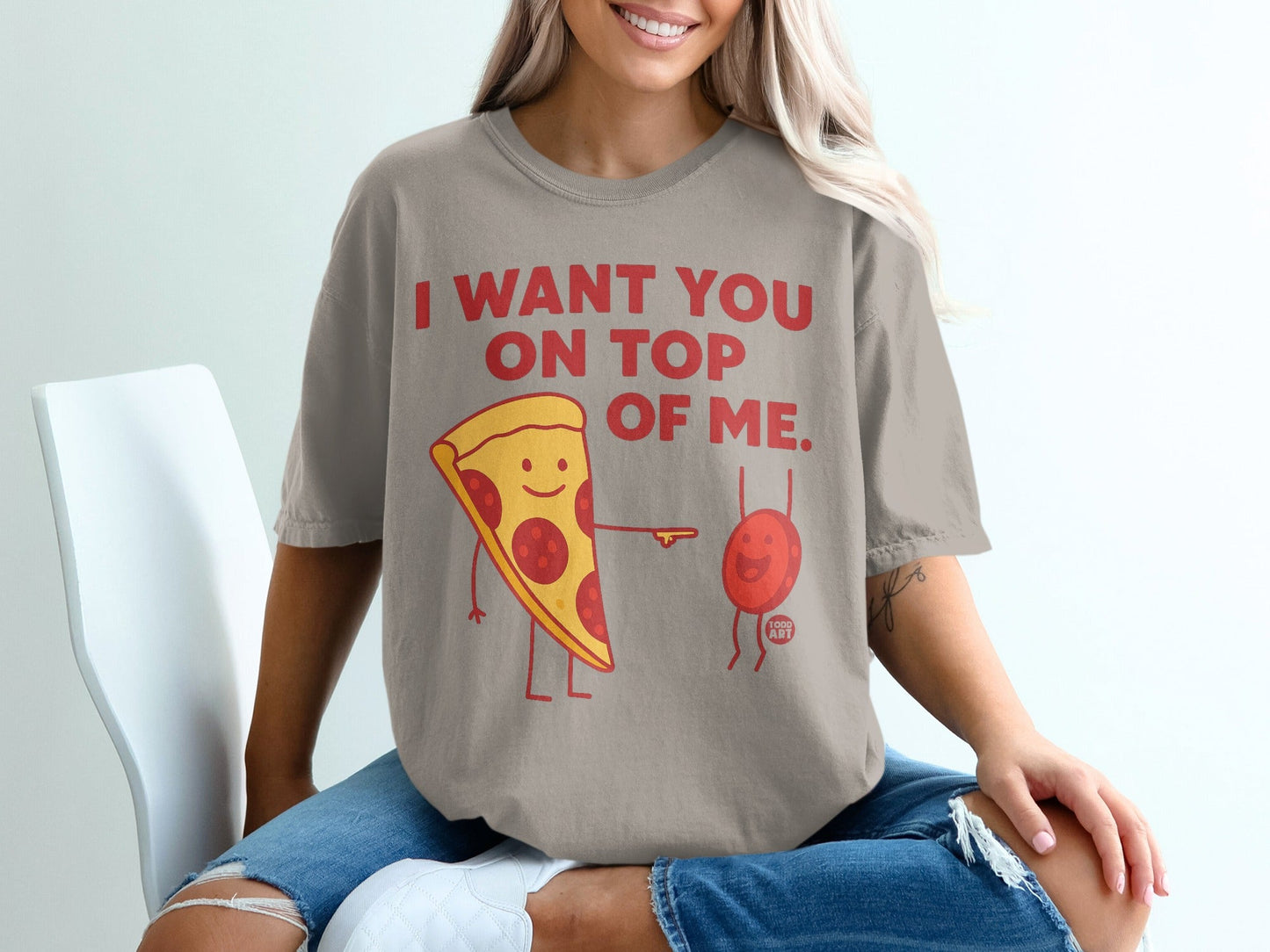 Pizza slice with pepperoni points to a small figure labeled "Food Art."