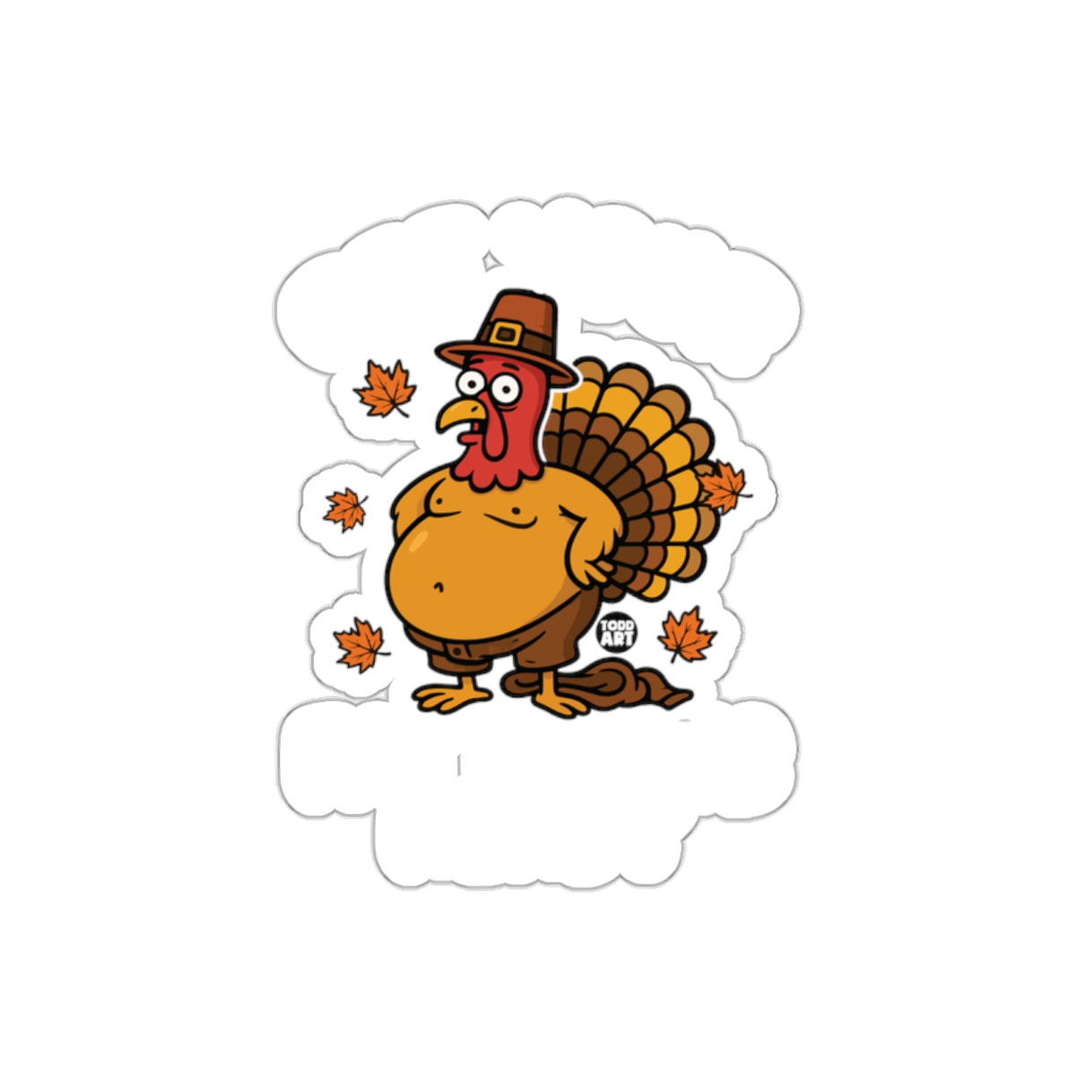 Cartoon Turkey with Hat and Leaves Illustration Sticker