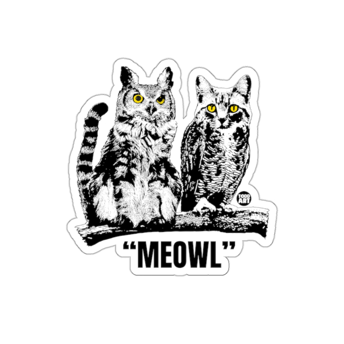 Meowl Cats and Owl Illustration Sticker