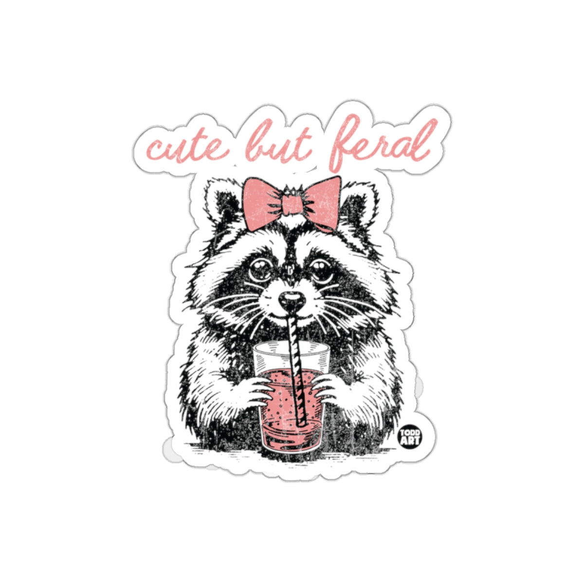 Cute But Feral Raccoon With Pink Bow Design Stickers