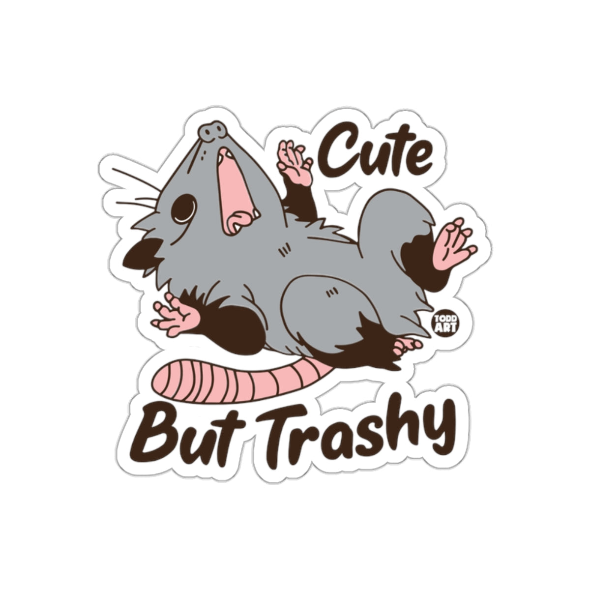 Cute But Trashy Cartoon Possum Lying On Back Stickers