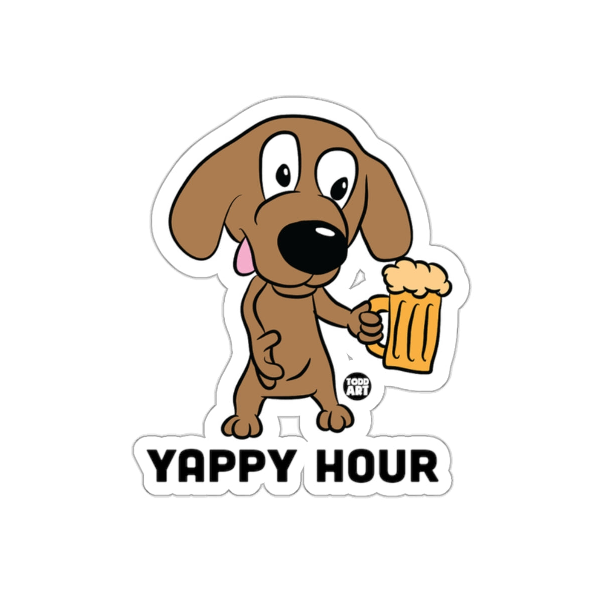 Yappy Hour Dog Holding Beer Fun Sticker Design
