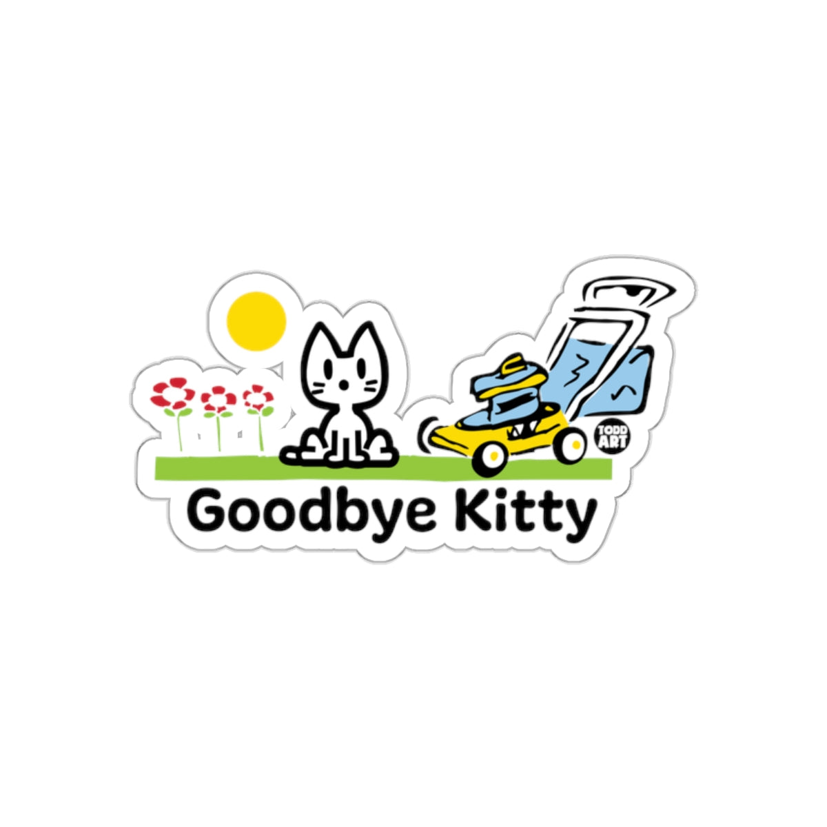Goodbye Kitty Lawn Mower Cartoon Sticker