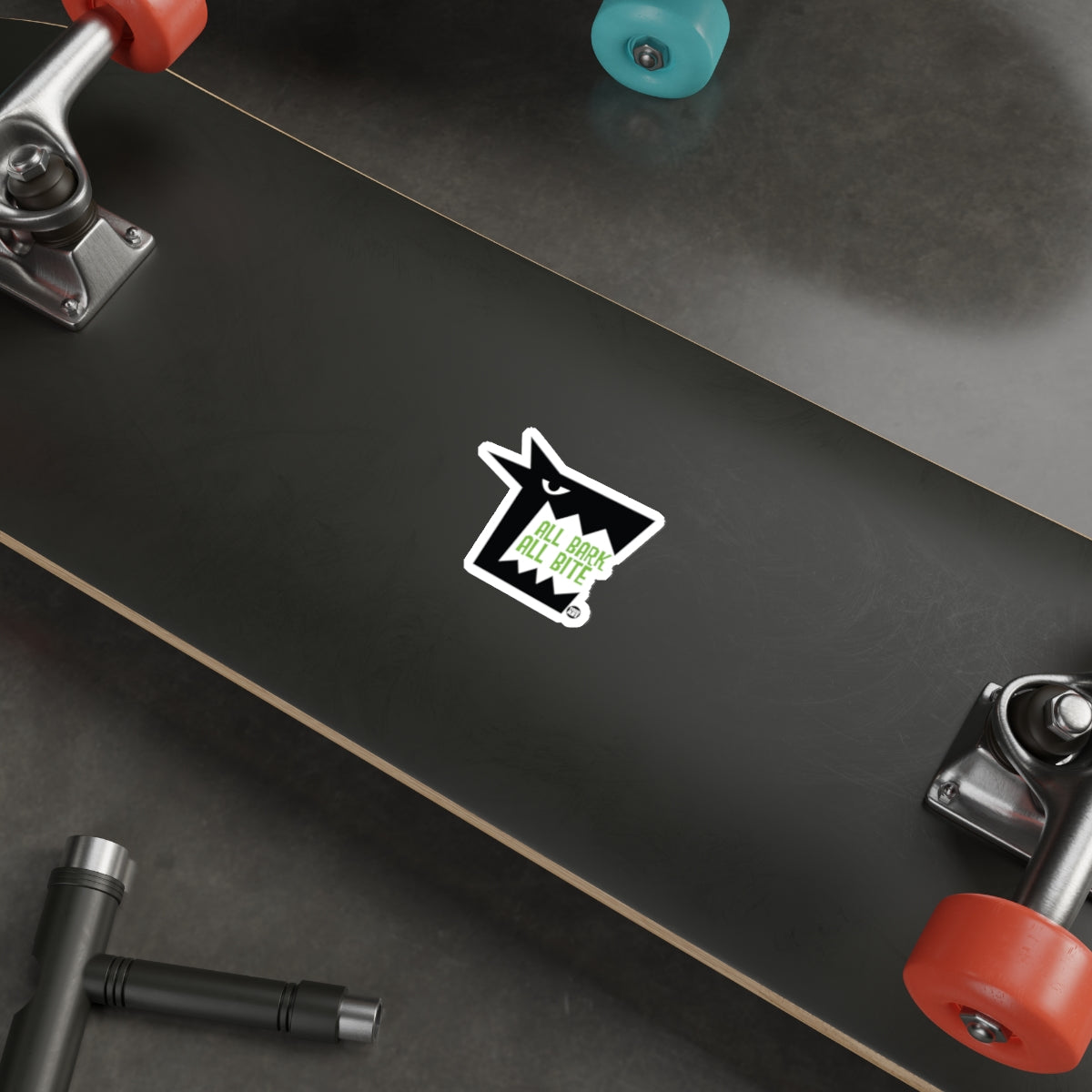 All Bark All Bite Sticker On Skateboard Deck Product